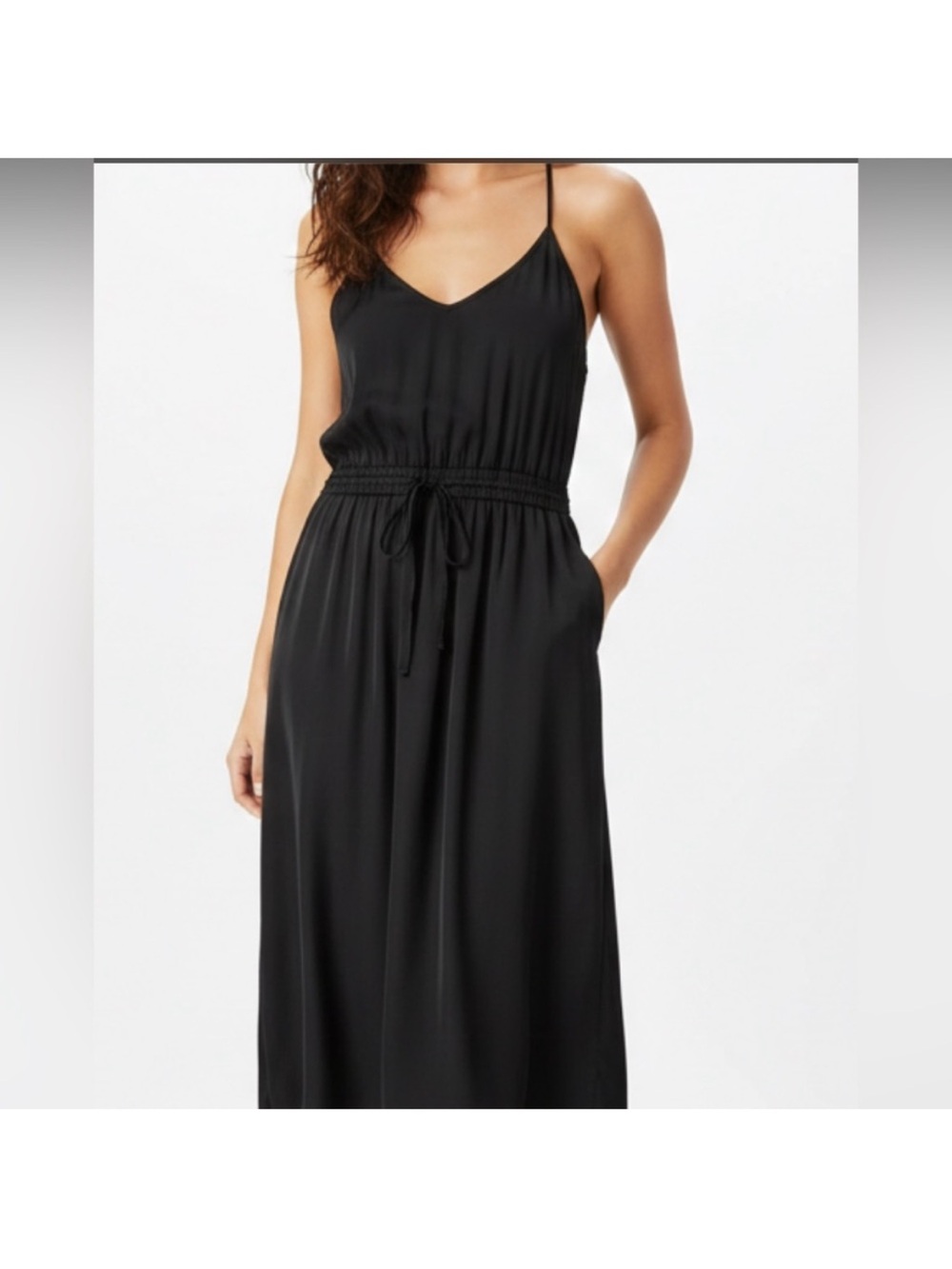 Wilfred 100% Silk Black Midi Stretch Waist Dress Size Small